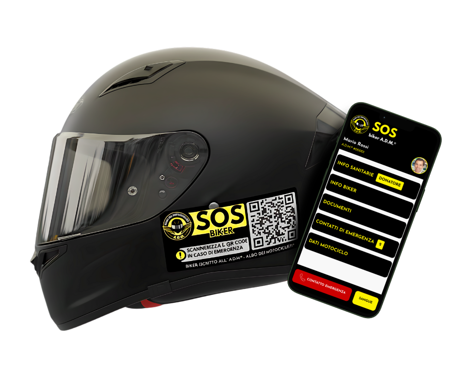 SOS Biker A.D.M.® - Casco con QR Code e App di Emergenza